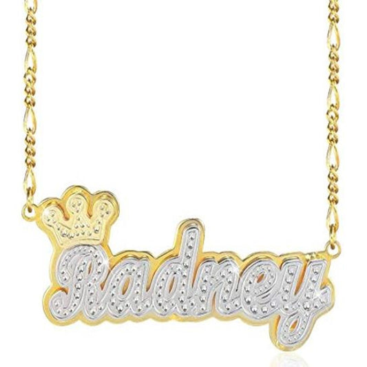 AurolaCo Custom Name Necklace Custom Gold and Silver Color Stainless Steel Nameplate with Crown Necklace for Women Gifts